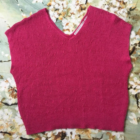 Evan Picone Short Sleeve Sweater Top Sz L Stretchy Pink Ramie Rayon Knit V-Neck - Picture 7 of 7